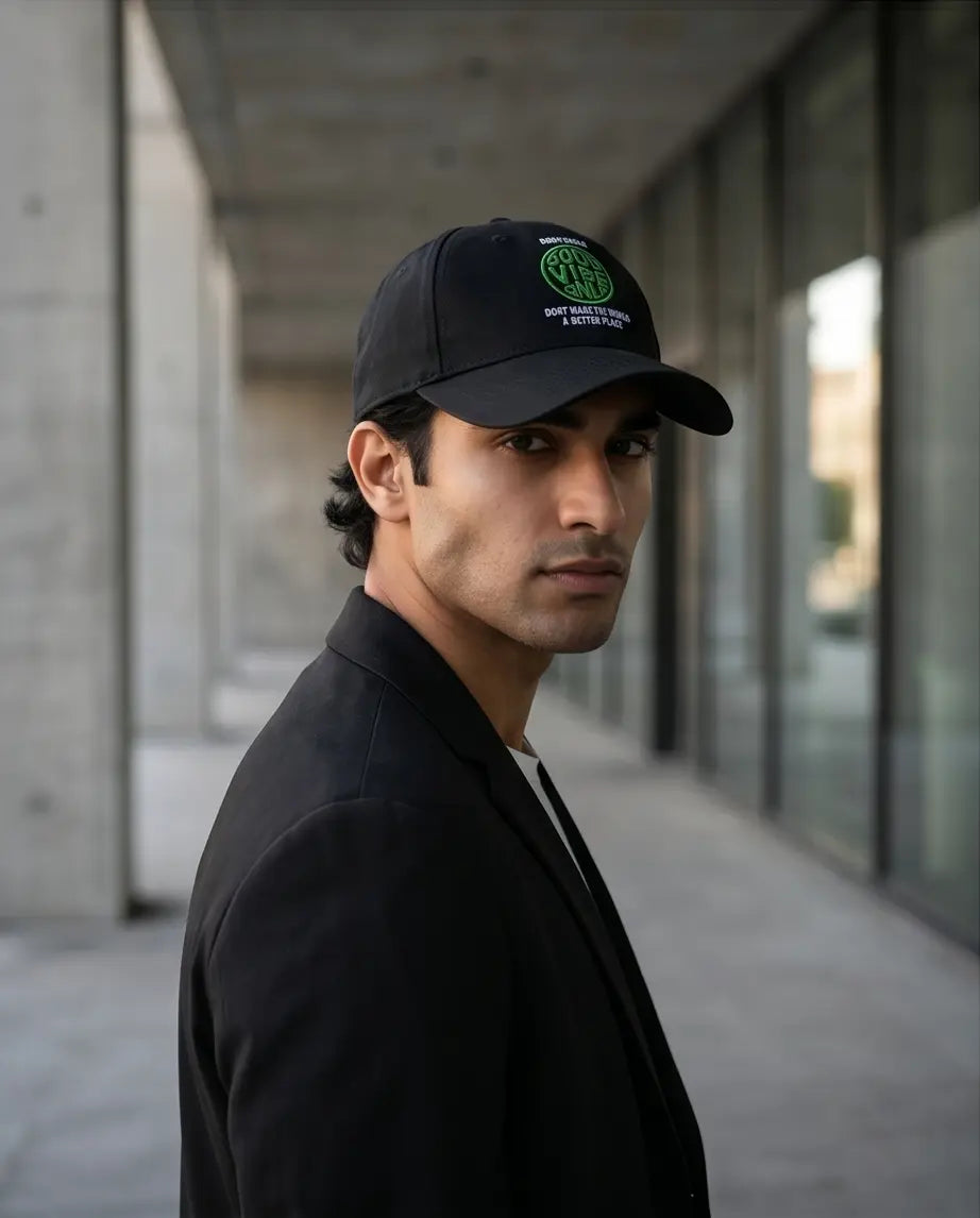 "Good Vibe Only" Embroidered Cap — Black / Neon Green