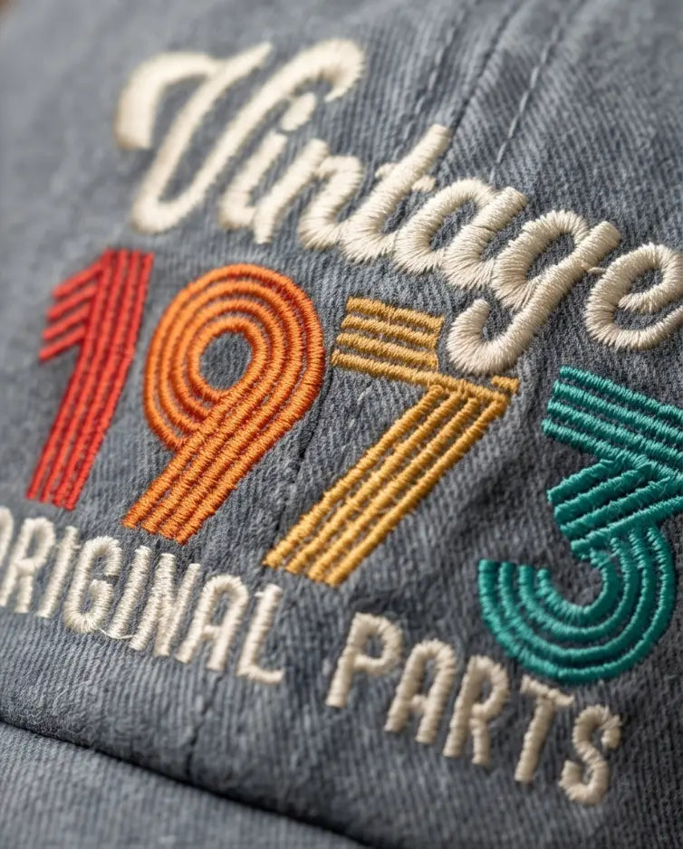 Vintage 1973 Original Parts Embroidered Cap — Washed Denim