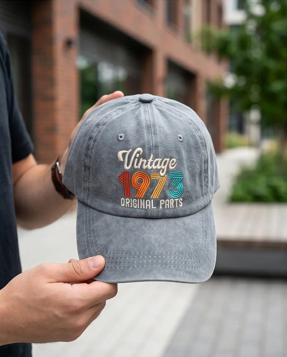 Vintage 1973 Original Parts Embroidered Cap — Washed Denim