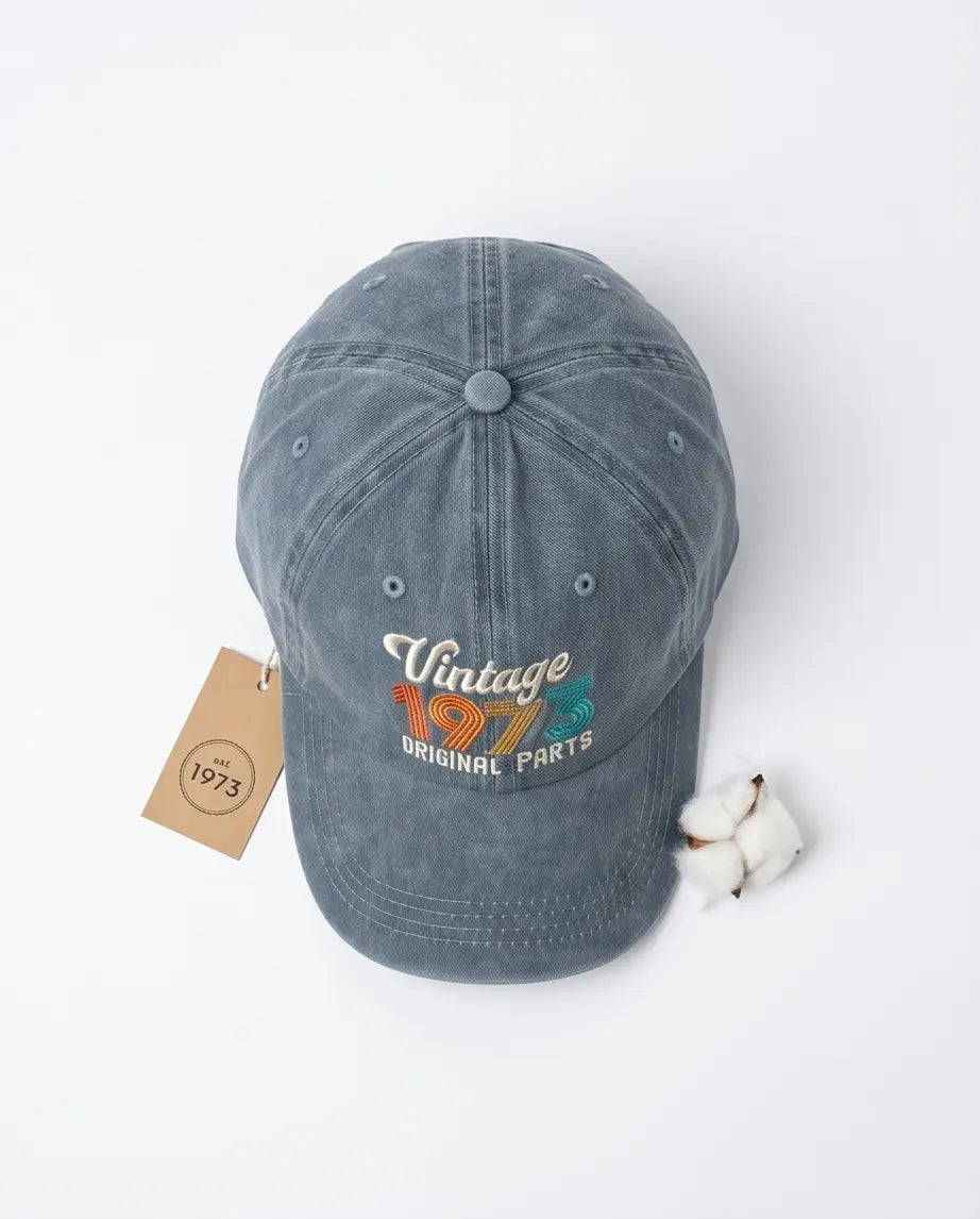 Vintage 1973 Original Parts Embroidered Cap — Washed Denim