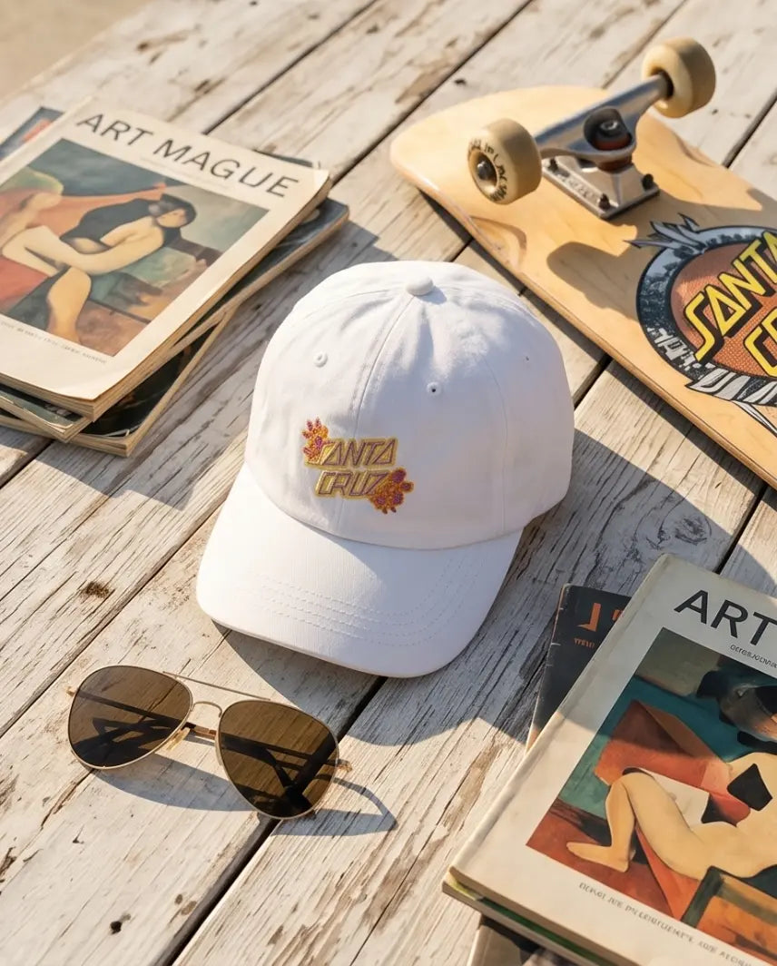 Santa Cruz Floral Script Logo Dad Cap — White
