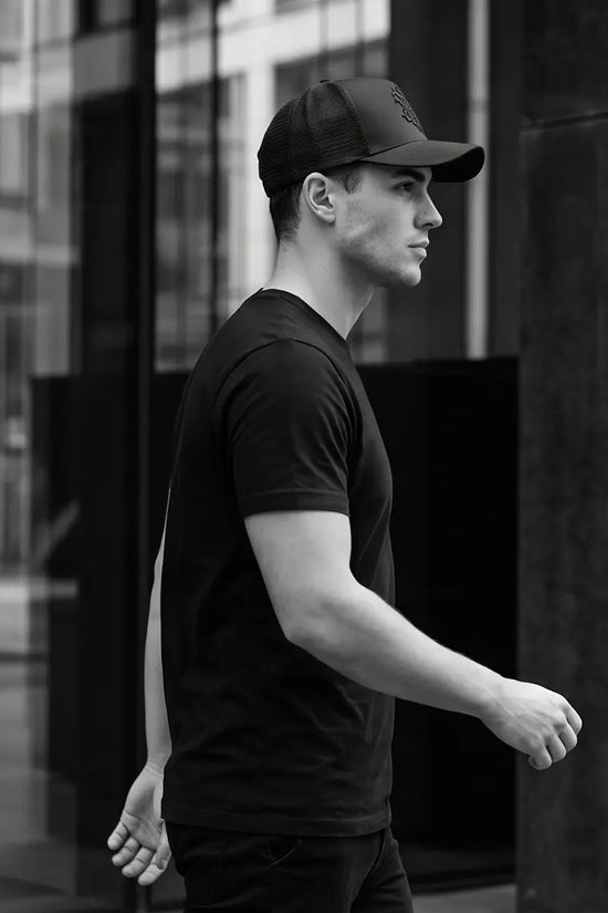 Gothic Wolf Embroidered Trucker Cap — All Black