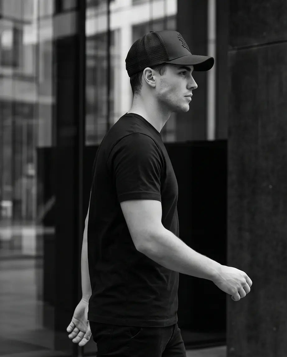 Gothic Wolf Embroidered Trucker Cap — All Black