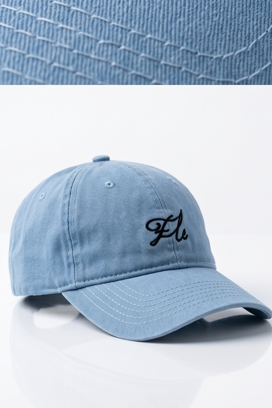 "Ele" Script Dad Cap — Washed Light Blue