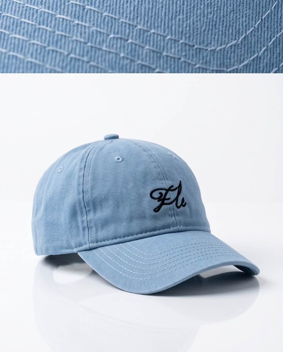 "Ele" Script Dad Cap — Washed Light Blue