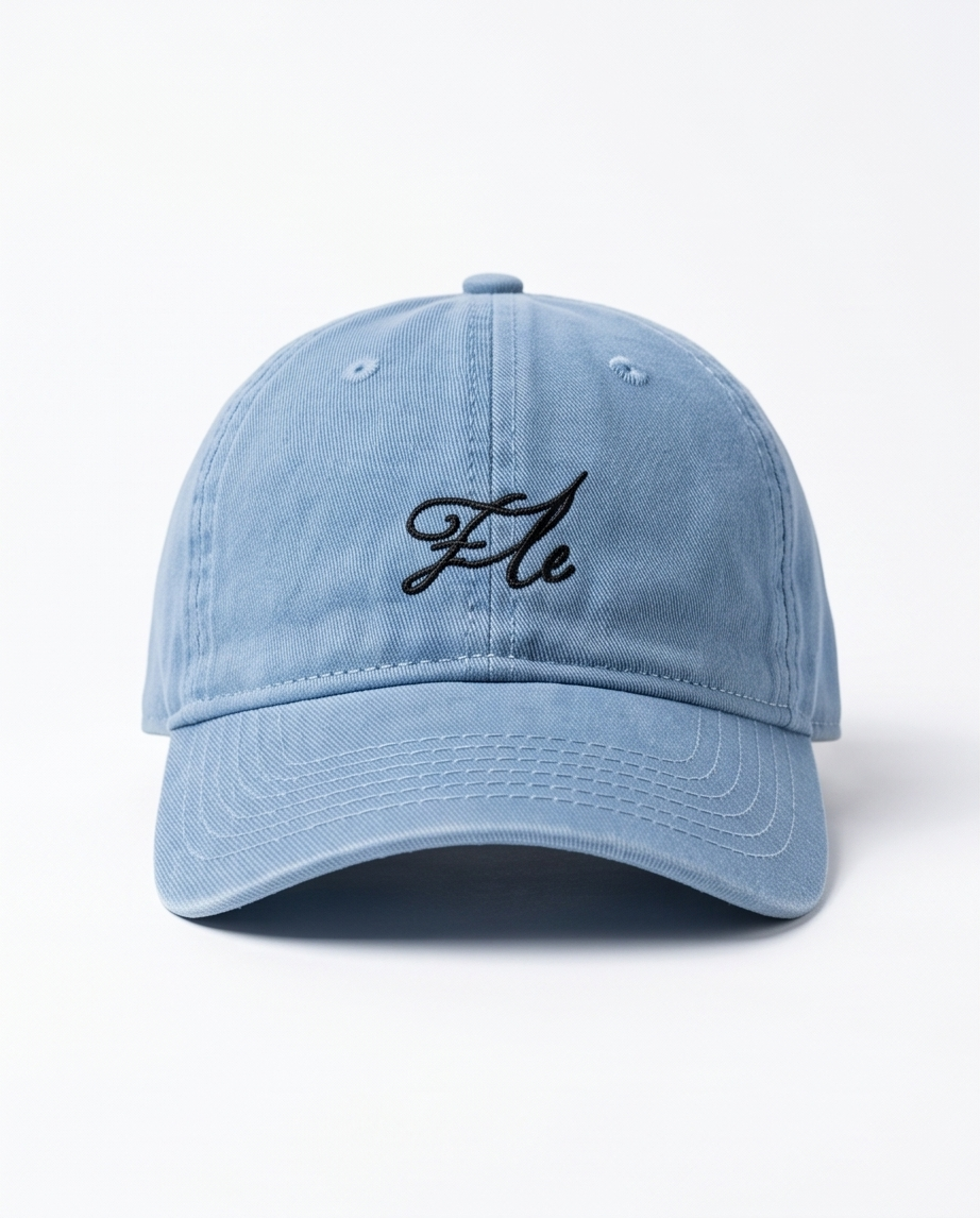 "Ele" Script Dad Cap — Washed Light Blue