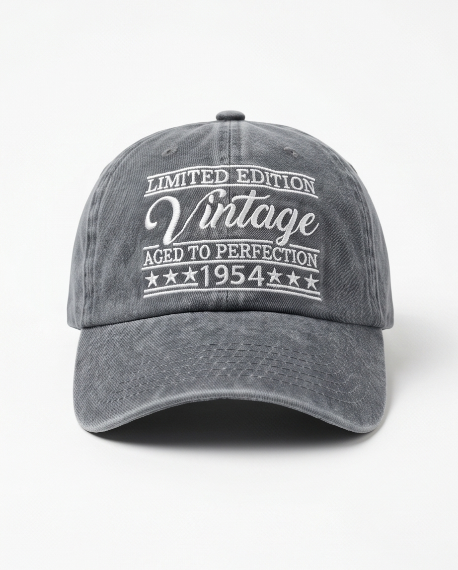 Vintage 1954 "Aged to Perfection" Dad Cap — Washed Grey