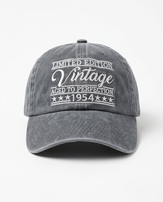 Vintage 1954 "Aged to Perfection" Dad Cap — Washed Grey