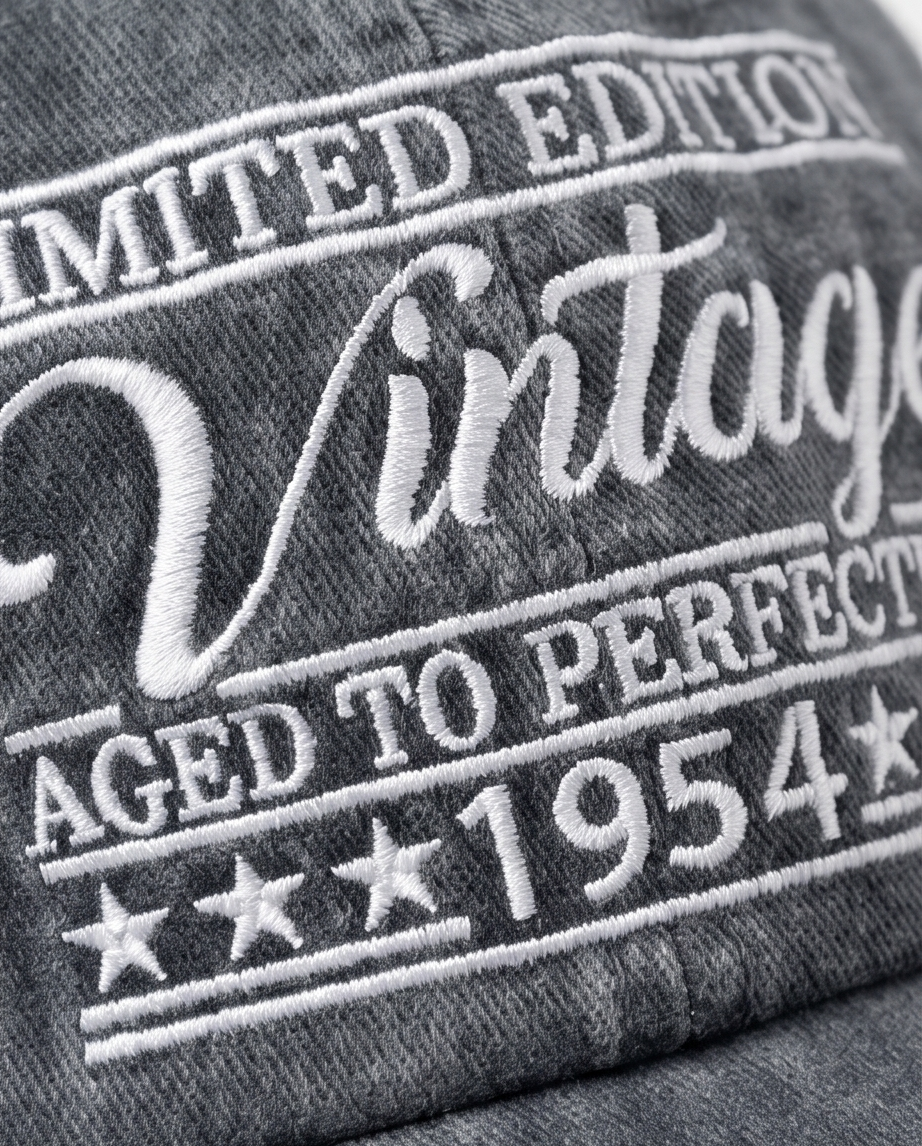 Vintage 1954 "Aged to Perfection" Dad Cap — Washed Grey