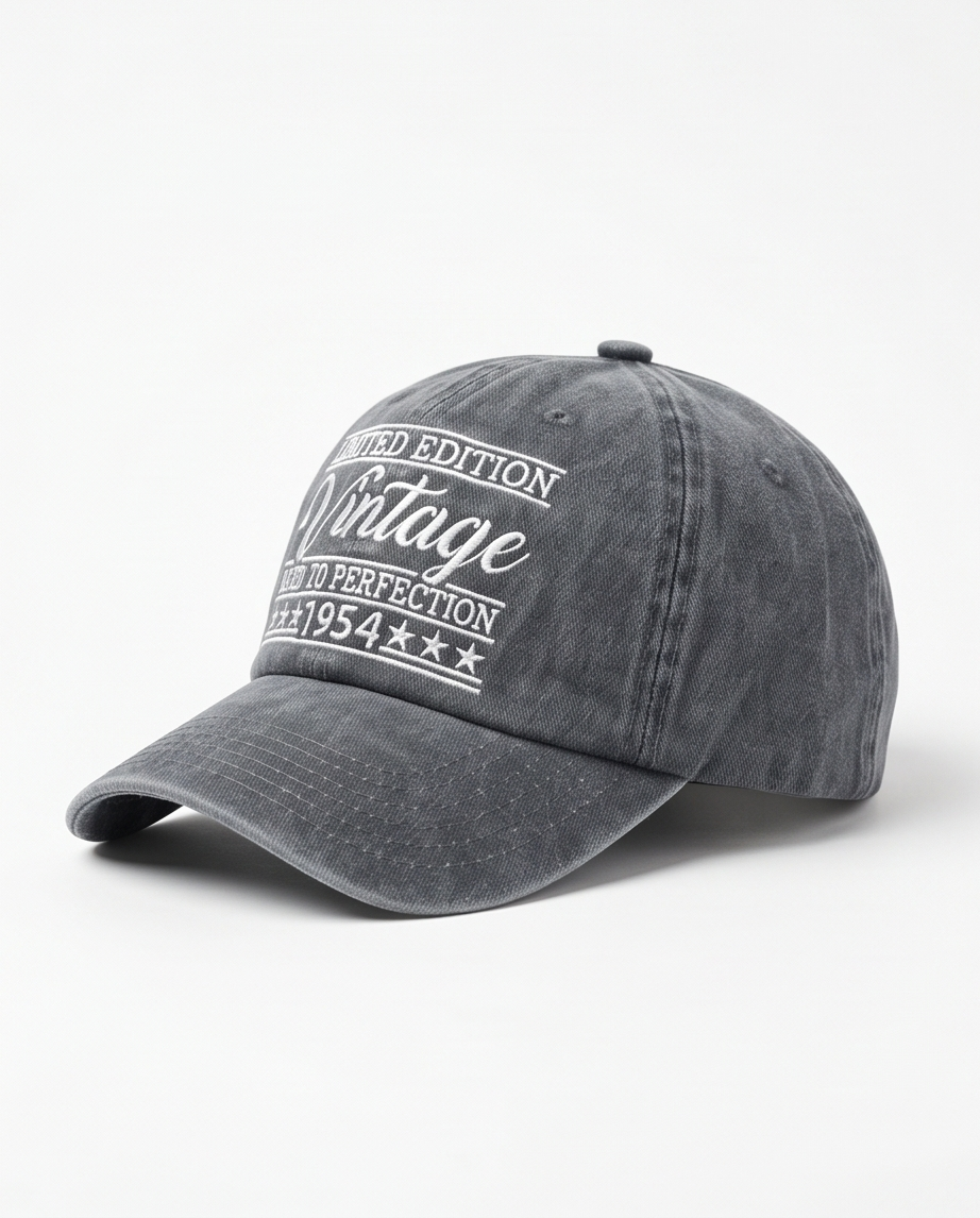 Vintage 1954 "Aged to Perfection" Dad Cap — Washed Grey