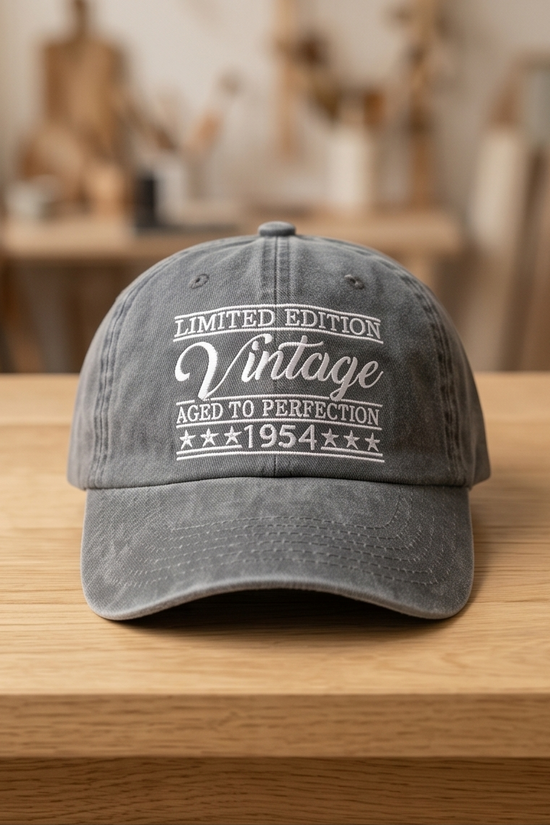 Vintage 1954 "Aged to Perfection" Dad Cap — Washed Grey