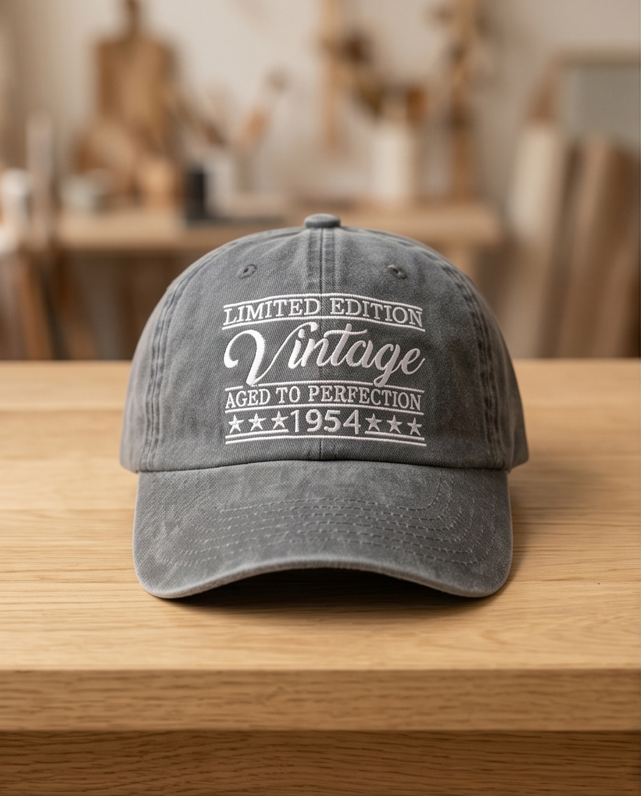 Vintage 1954 "Aged to Perfection" Dad Cap — Washed Grey