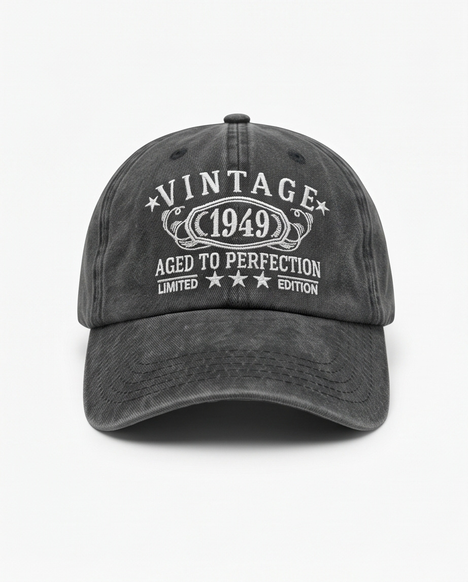 Vintage 1949 "Aged to Perfection" Dad Cap — Washed Grey