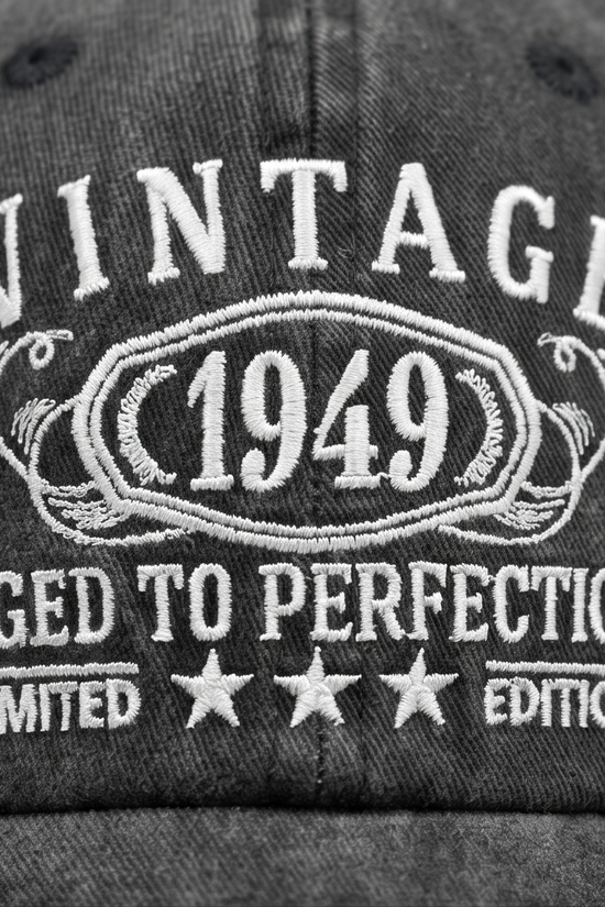 Vintage 1949 "Aged to Perfection" Dad Cap — Washed Grey