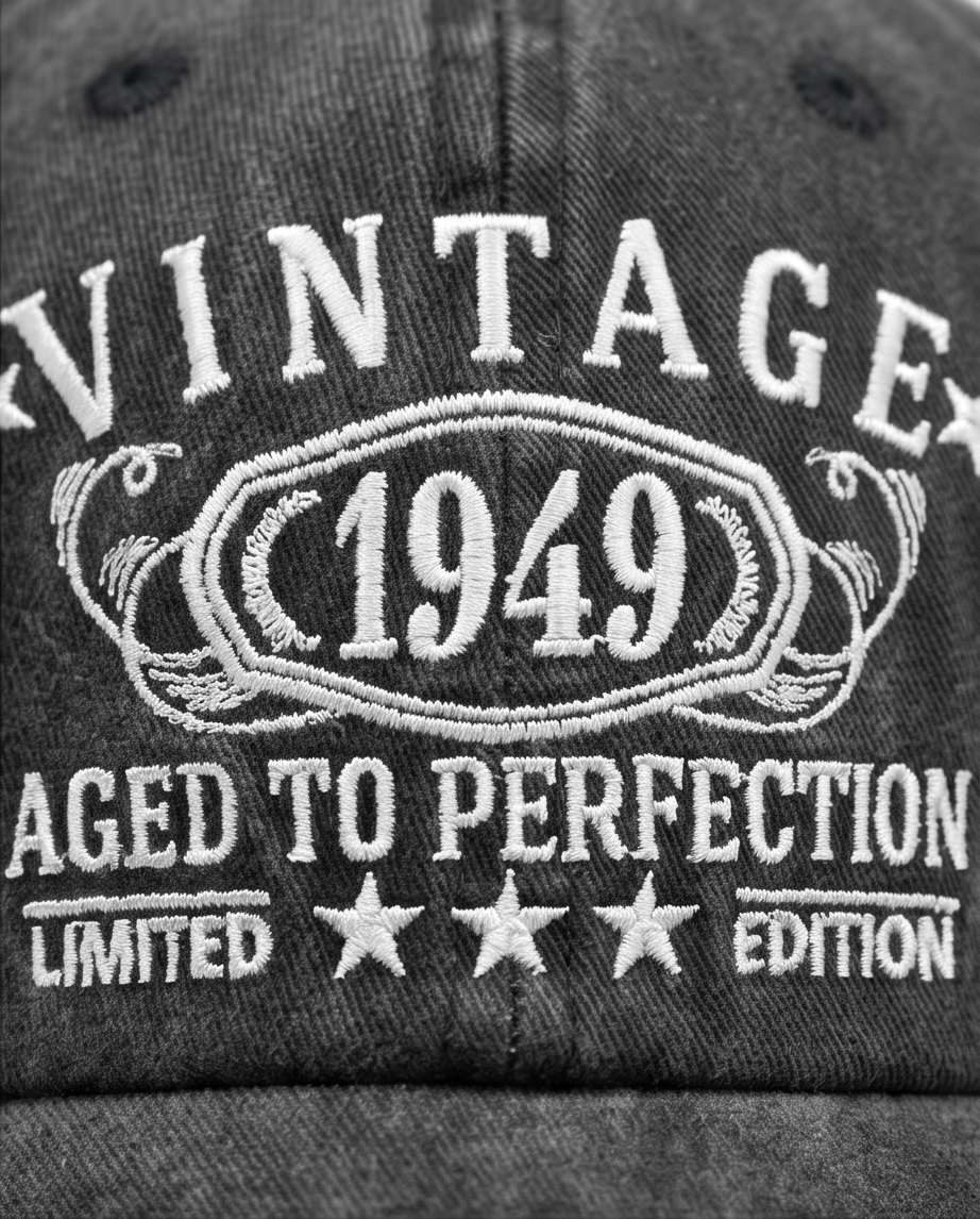 Vintage 1949 "Aged to Perfection" Dad Cap — Washed Grey