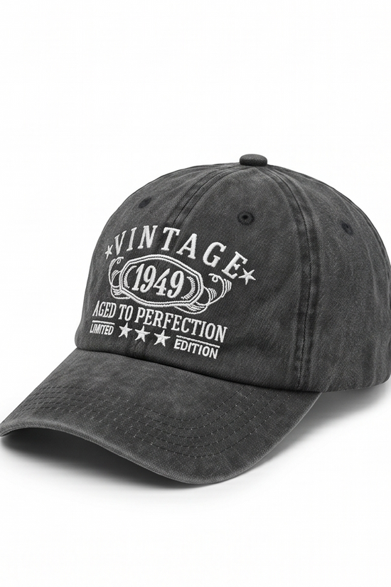Vintage 1949 "Aged to Perfection" Dad Cap — Washed Grey