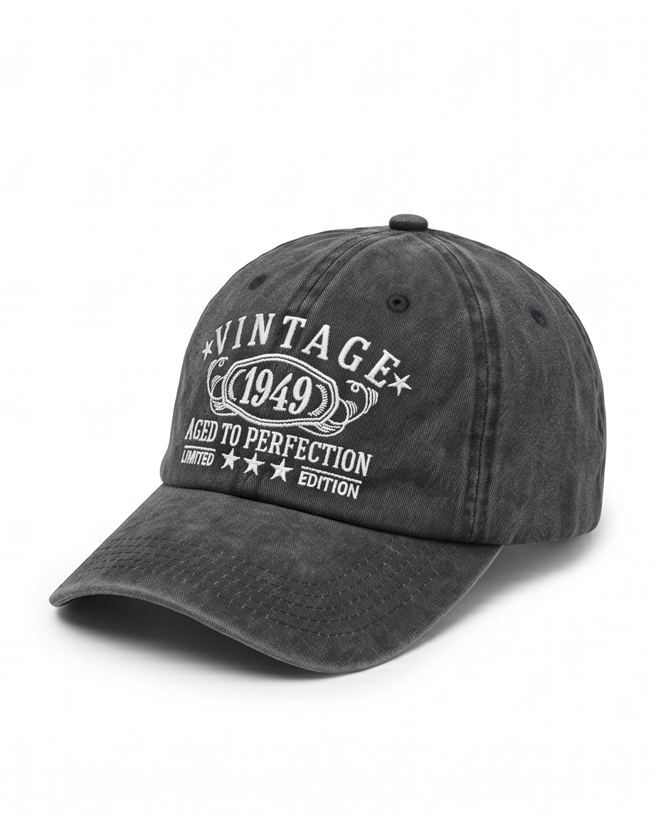 Vintage 1949 "Aged to Perfection" Dad Cap — Washed Grey