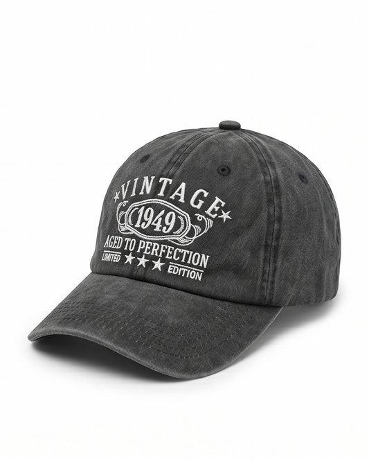 Vintage 1949 "Aged to Perfection" Dad Cap — Washed Grey