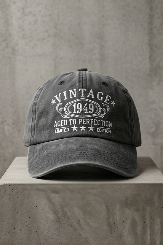 Vintage 1949 "Aged to Perfection" Dad Cap — Washed Grey