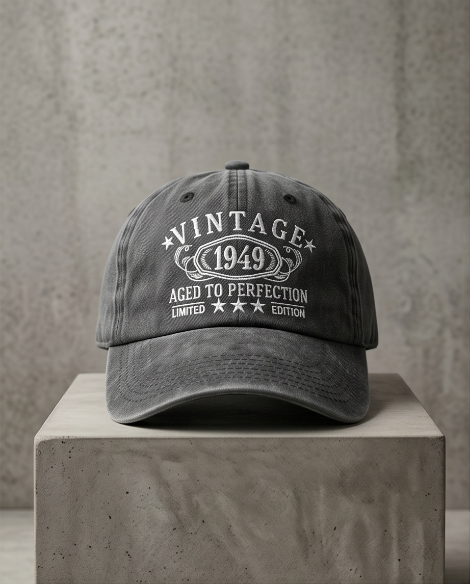 Vintage 1949 "Aged to Perfection" Dad Cap — Washed Grey