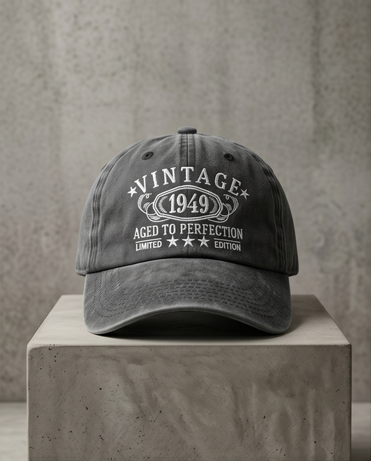 Vintage 1949 "Aged to Perfection" Dad Cap — Washed Grey
