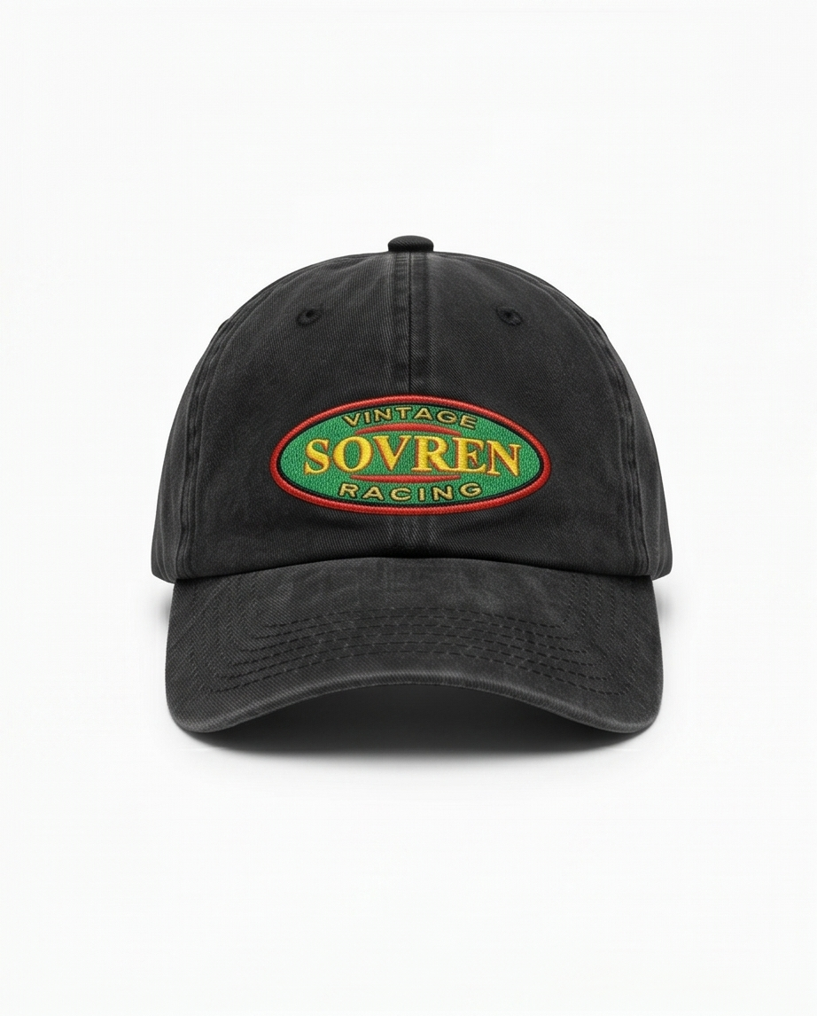 Sovren Vintage Racing Dad Cap — Washed Black