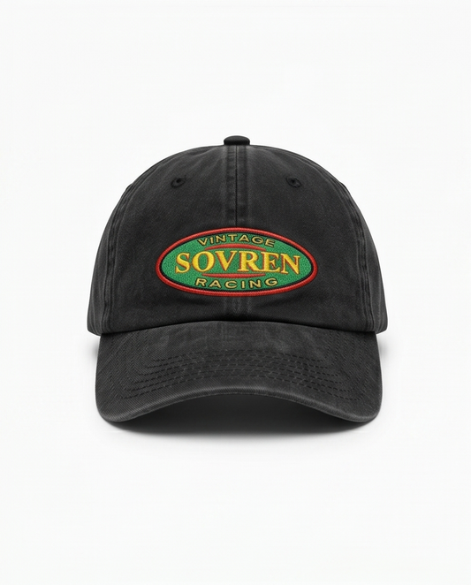 Sovren Vintage Racing Dad Cap — Washed Black