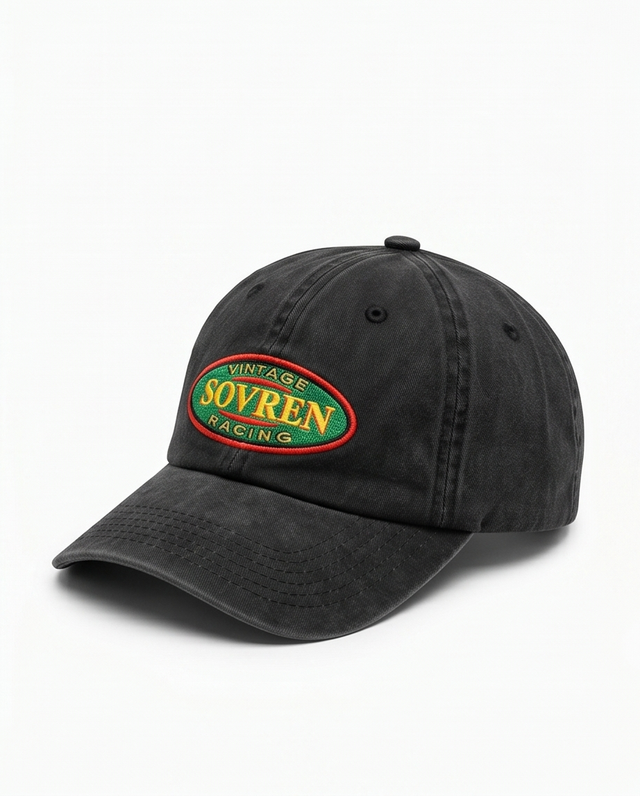 Sovren Vintage Racing Dad Cap — Washed Black