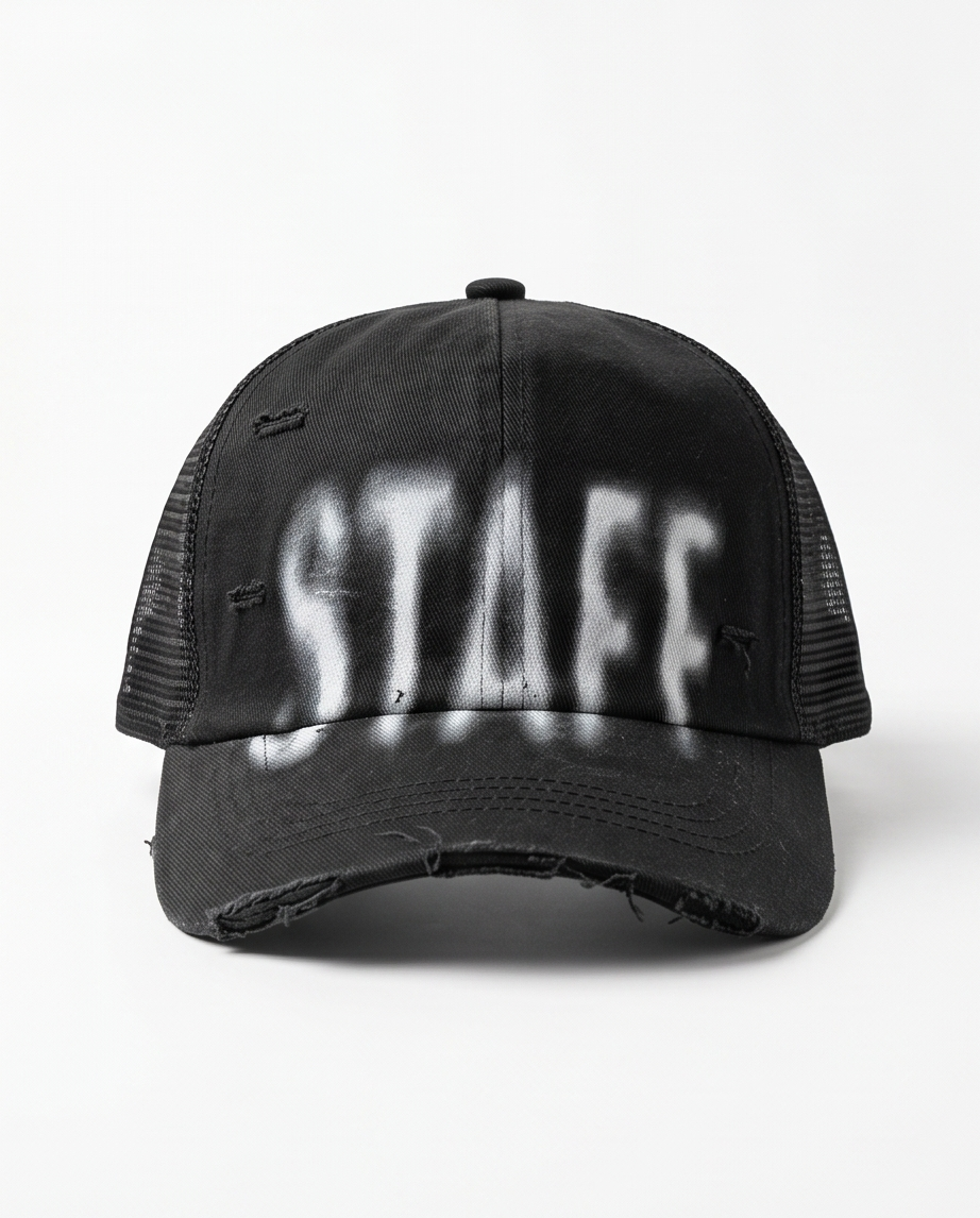 "STAFF" Gothic Trucker Cap — All Black