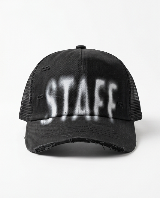 "STAFF" Gothic Trucker Cap — All Black