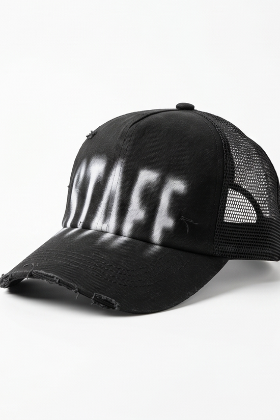 "STAFF" Gothic Trucker Cap — All Black