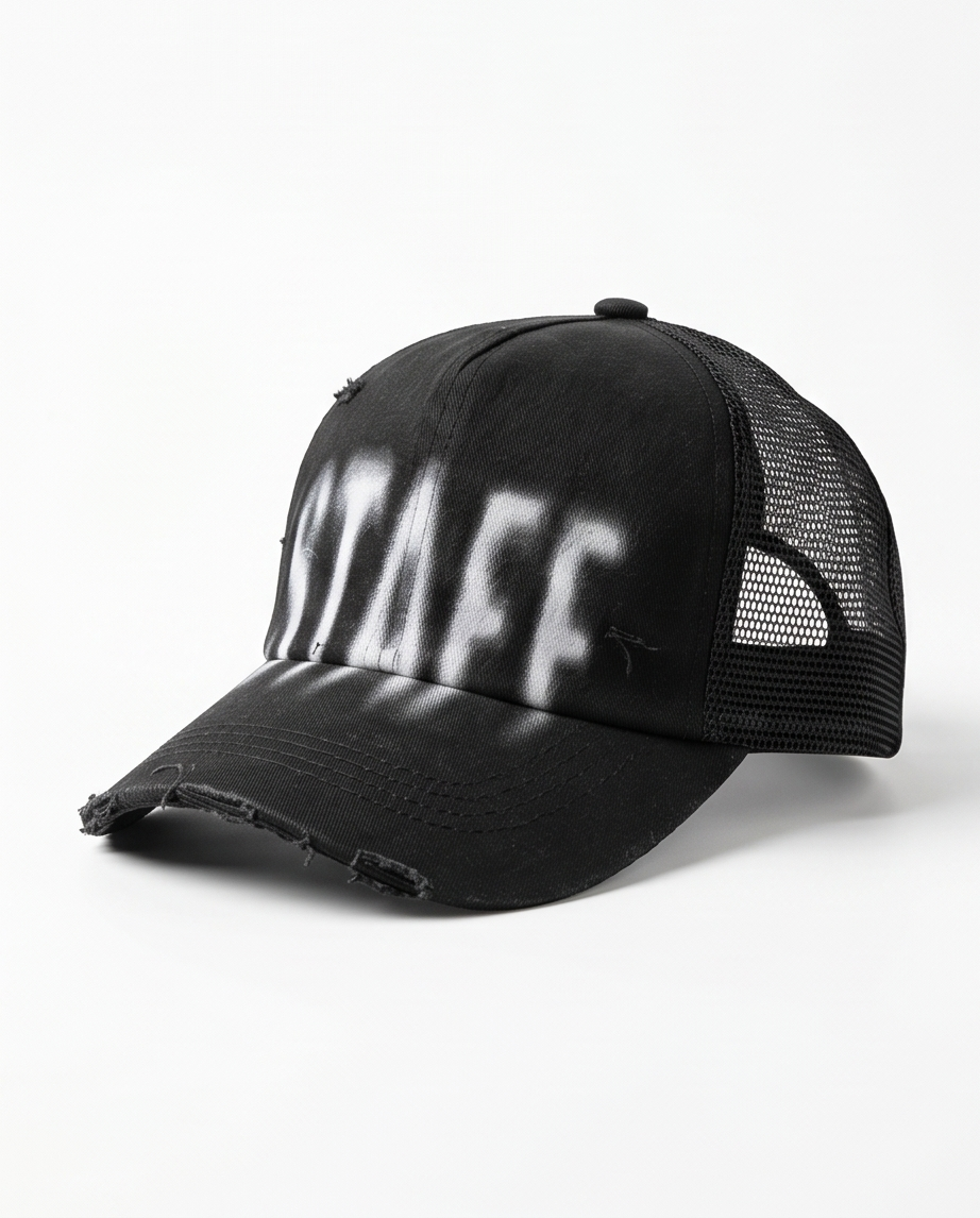 "STAFF" Gothic Trucker Cap — All Black