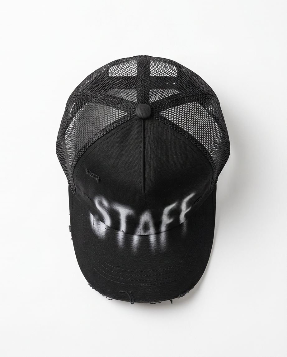 "STAFF" Gothic Trucker Cap — All Black