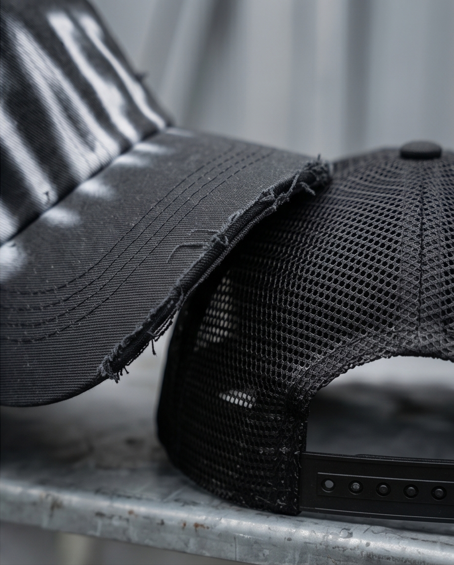"STAFF" Gothic Trucker Cap — All Black