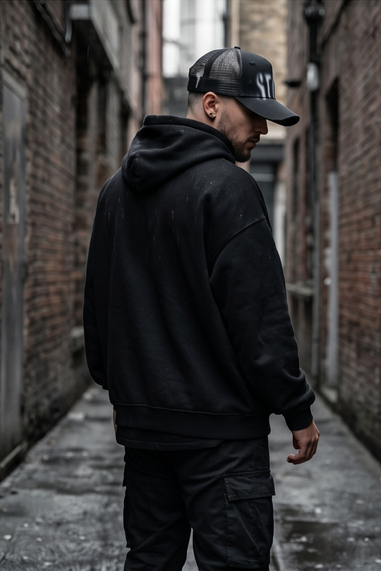"STAFF" Gothic Trucker Cap — All Black