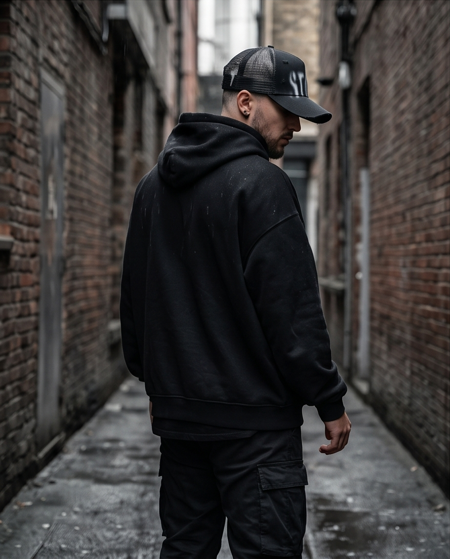 "STAFF" Gothic Trucker Cap — All Black