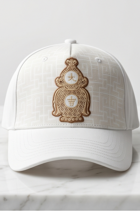 Tonal Crest Embroidered Dad Cap — White / Beige