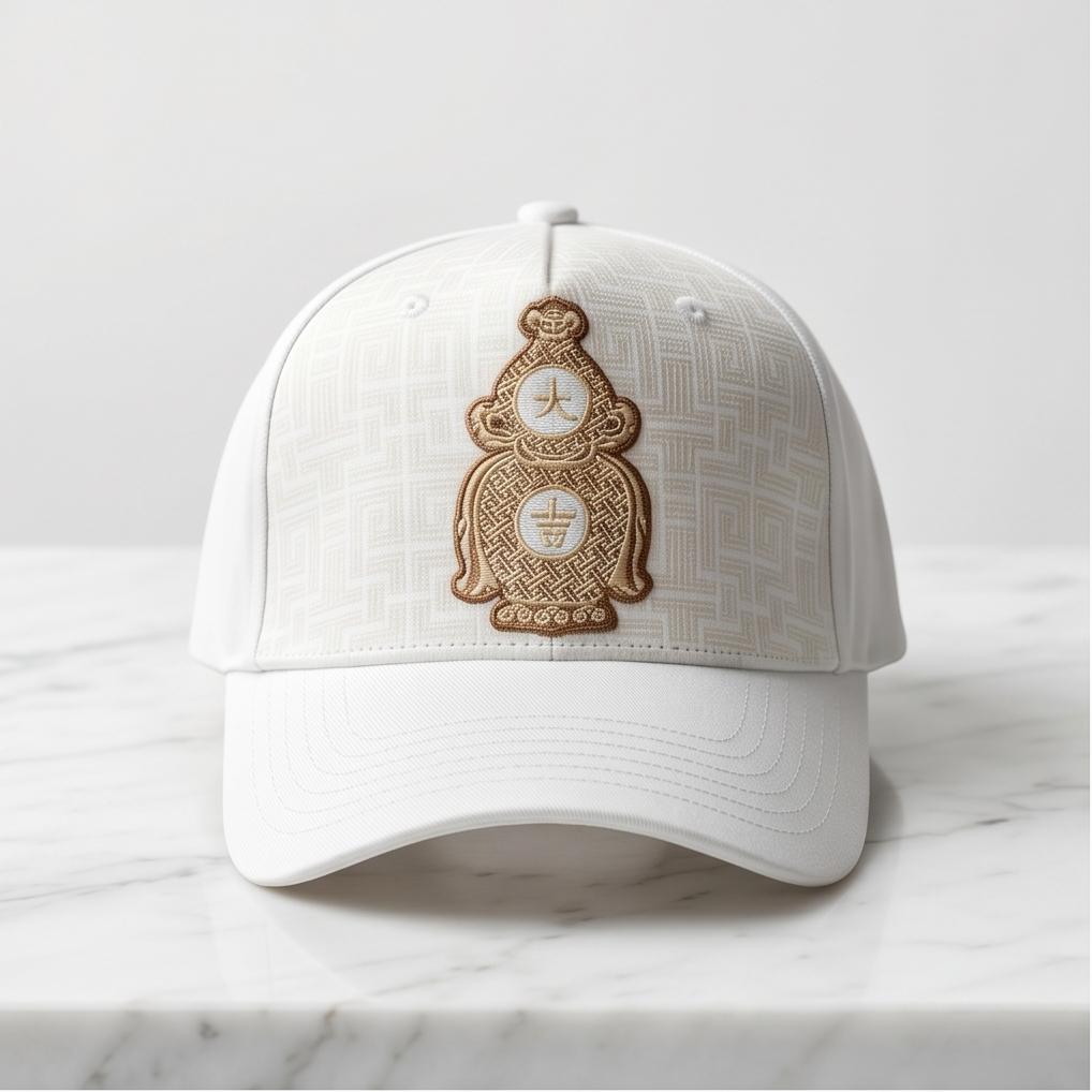 Tonal Crest Embroidered Dad Cap — White / Beige