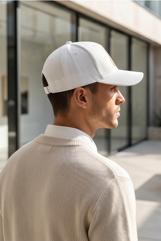 Tonal Crest Embroidered Dad Cap — White / Beige