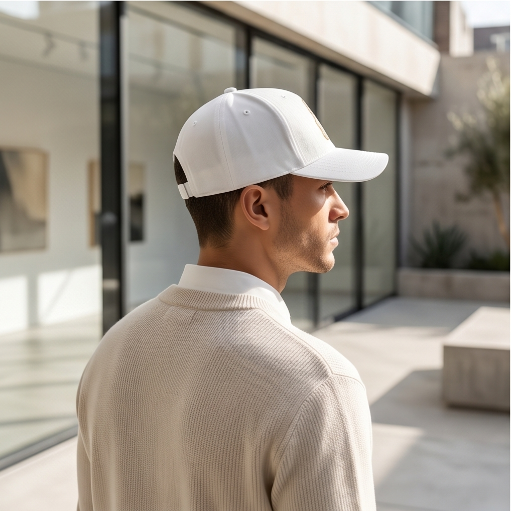 Tonal Crest Embroidered Dad Cap — White / Beige