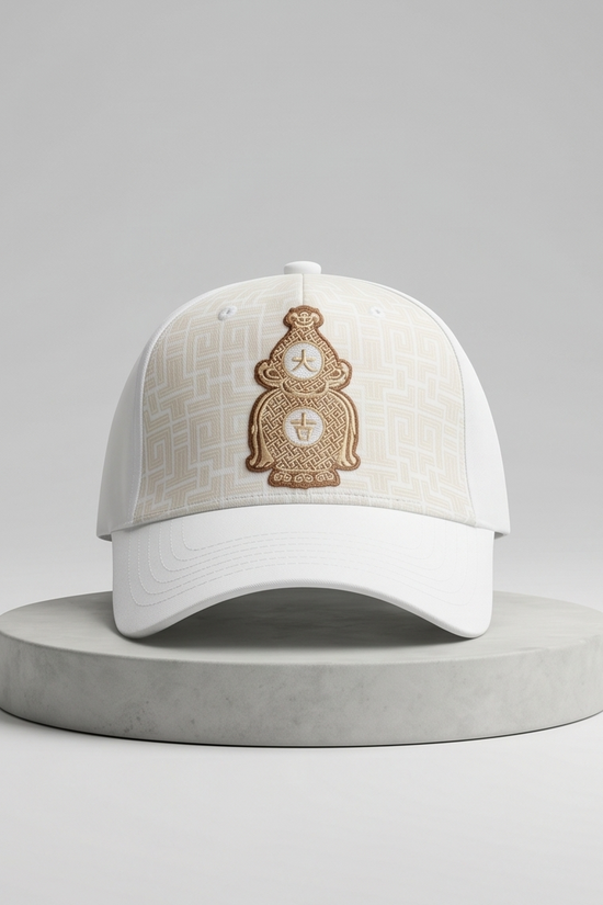 Tonal Crest Embroidered Dad Cap — White / Beige