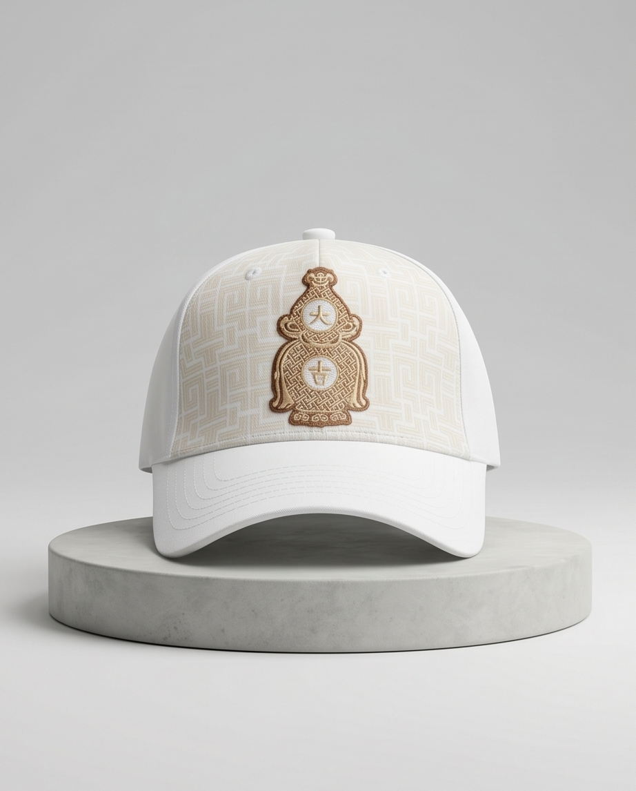 Tonal Crest Embroidered Dad Cap — White / Beige