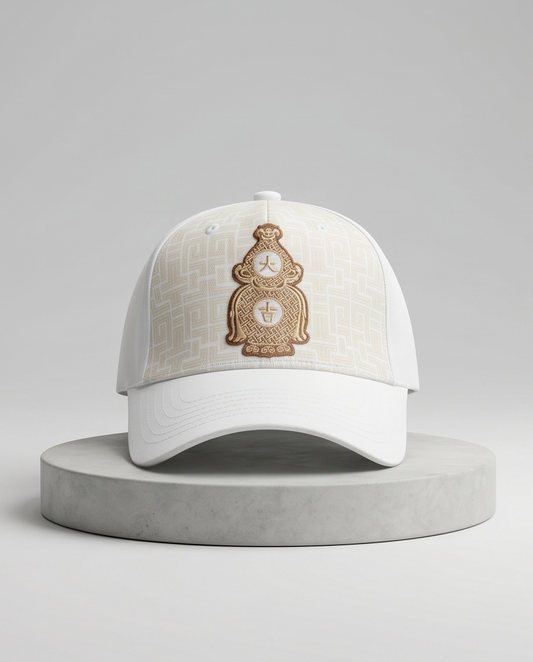 Tonal Crest Embroidered Dad Cap — White / Beige