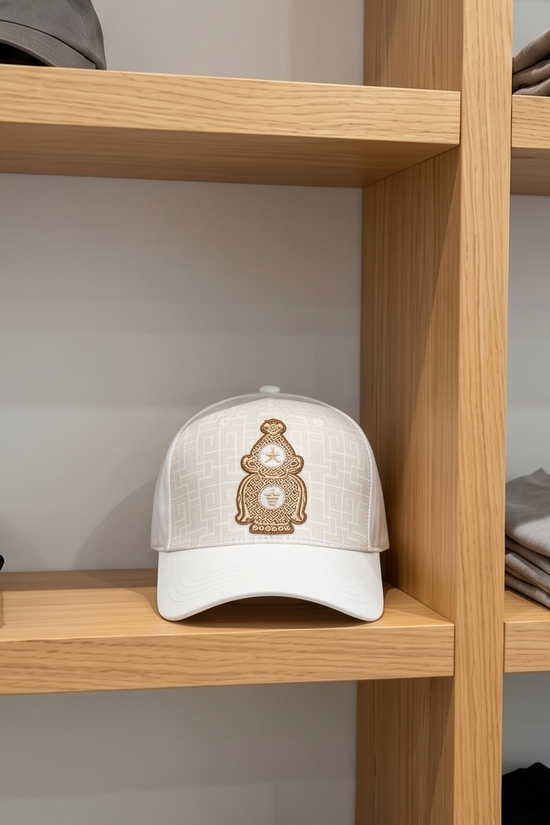 Tonal Crest Embroidered Dad Cap — White / Beige