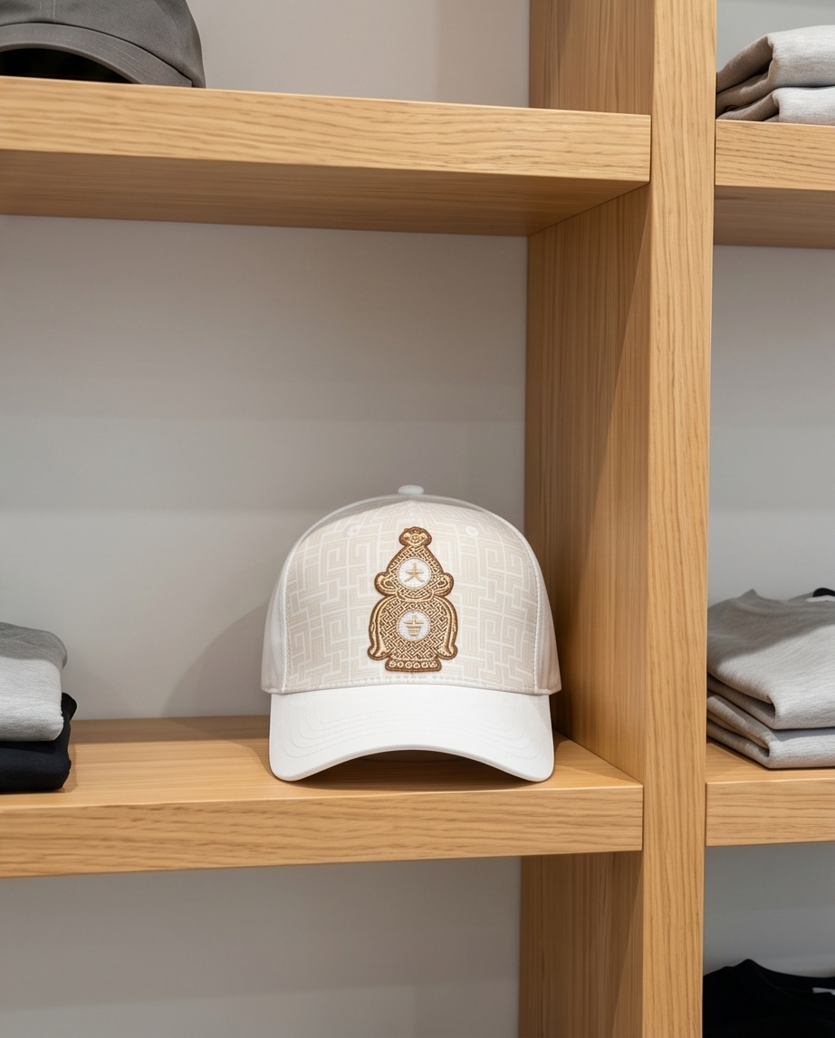 Tonal Crest Embroidered Dad Cap — White / Beige