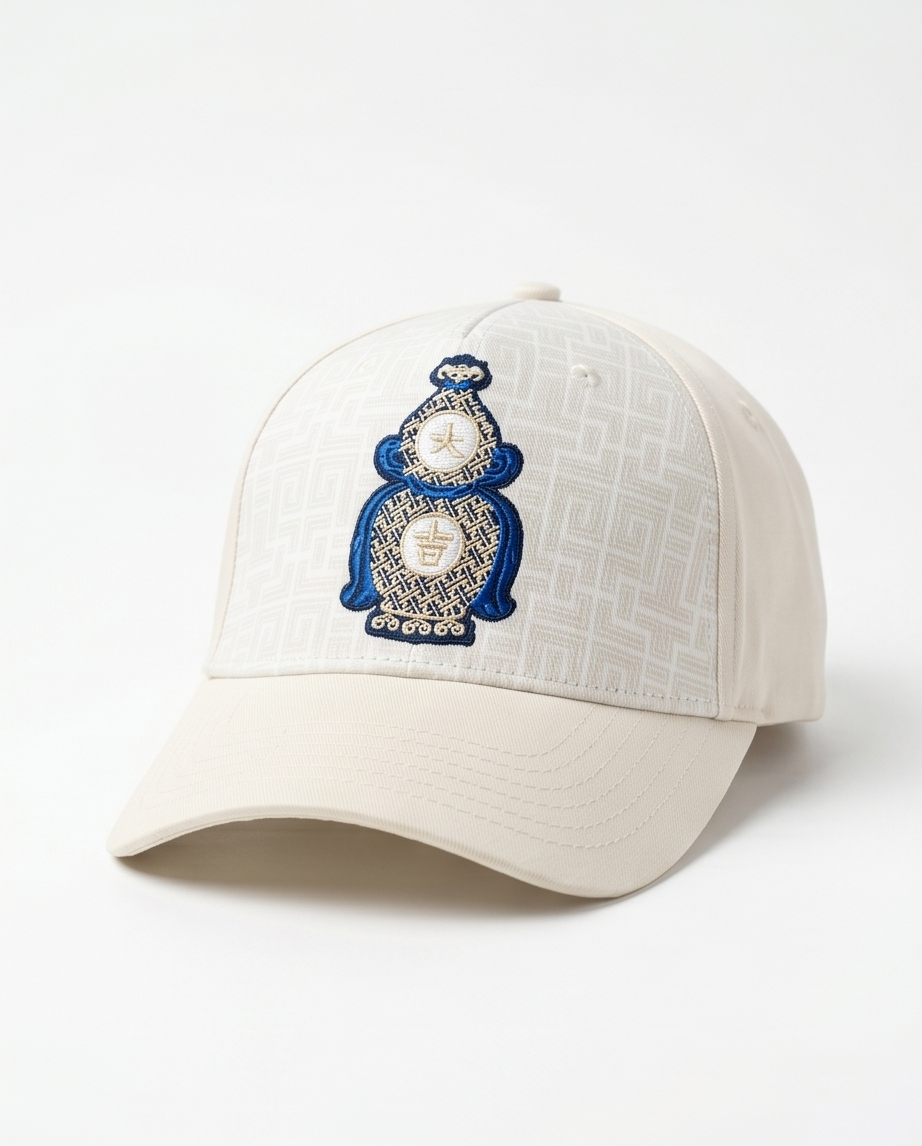 Perfume Bottle Embroidered Dad Cap — Cream / Navy