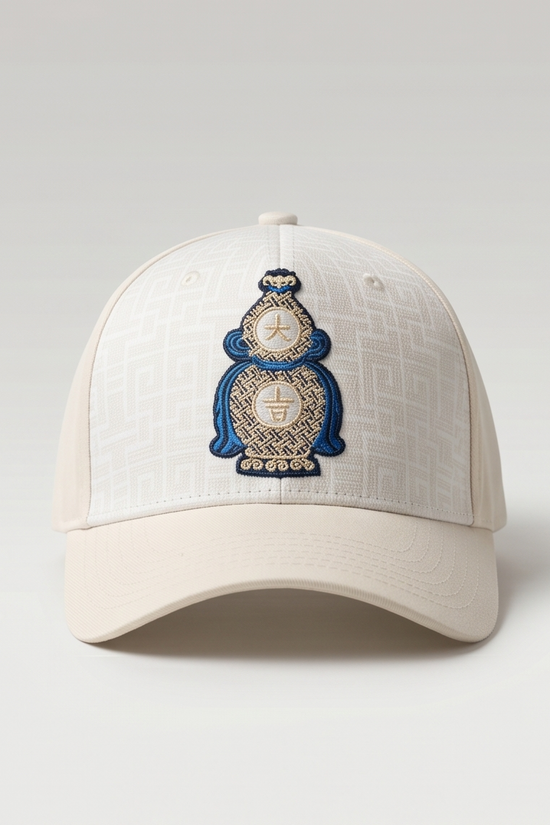 Perfume Bottle Embroidered Dad Cap — Cream / Navy