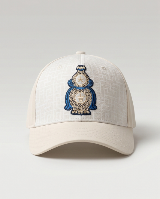 Perfume Bottle Embroidered Dad Cap — Cream / Navy
