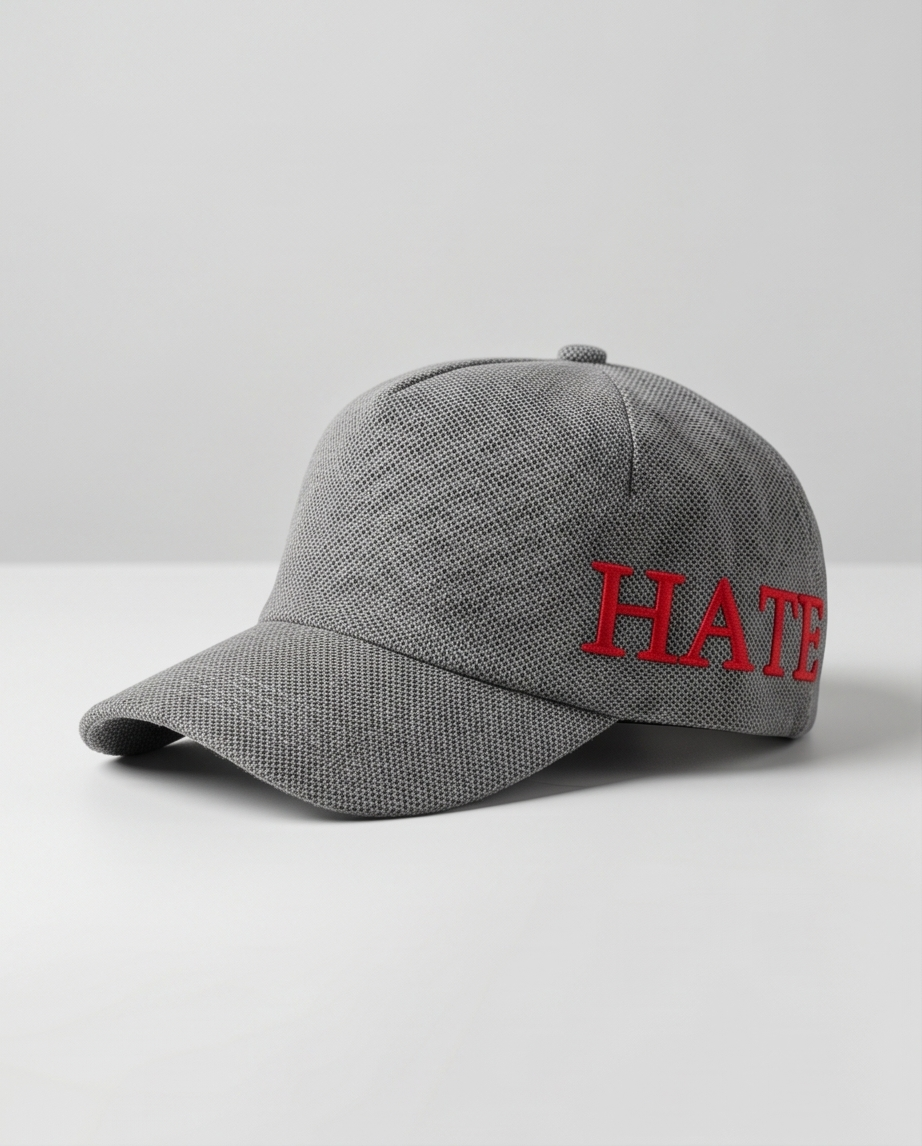 "ted" Script Dad Cap — Grey Herringbone / Red