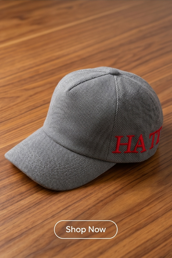 "ted" Script Dad Cap — Grey Herringbone / Red
